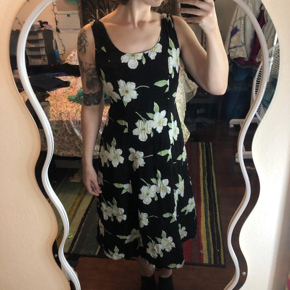 Vintage floral maxi square neckline dress with a cute, boho vibe
